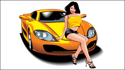 Sexy beauty and sports car 01 - vector material