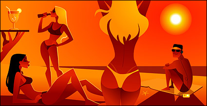 Vector men and women beach swimsuit material